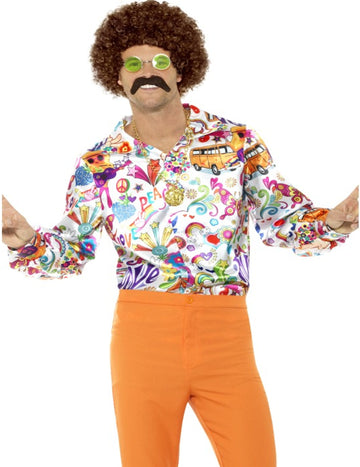 Pánská saténová košile s hippie vzorem 60. let