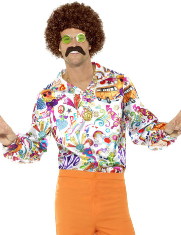 Pánská saténová košile s hippie vzorem 60. let