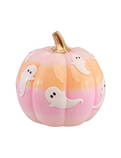 Dekorativní dýně Summerween z pryskyřice v přechodových barvách s duchy 14,5 x 14,5 x 14,8 cm