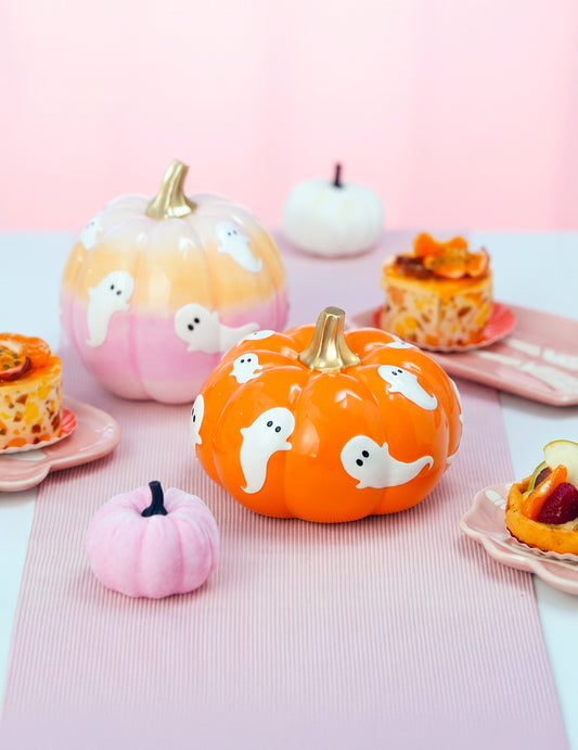 Dekorační dýně Summerween z oranžové pryskyřice s duchy 15,5 x 15,5 x 11 cm