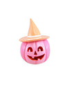 Dekorativní dýně Summerween z růžové pryskyřice s pastelově oranžovým kloboukem 12,5 x 12,3 x 17 cm