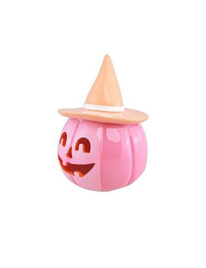 Dekorativní dýně Summerween z růžové pryskyřice s pastelově oranžovým kloboukem 12,5 x 12,3 x 17 cm