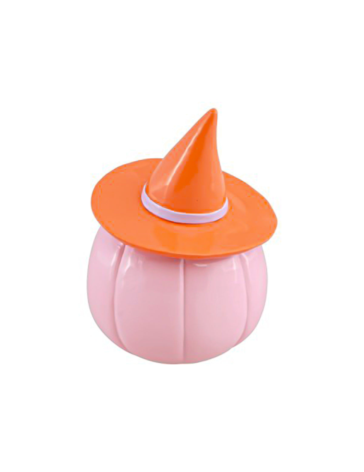 Dekorativní dýně Summerween z pastelově růžové pryskyřice s oranžovým kloboukem 12,5 x 12,3 x 17 cm