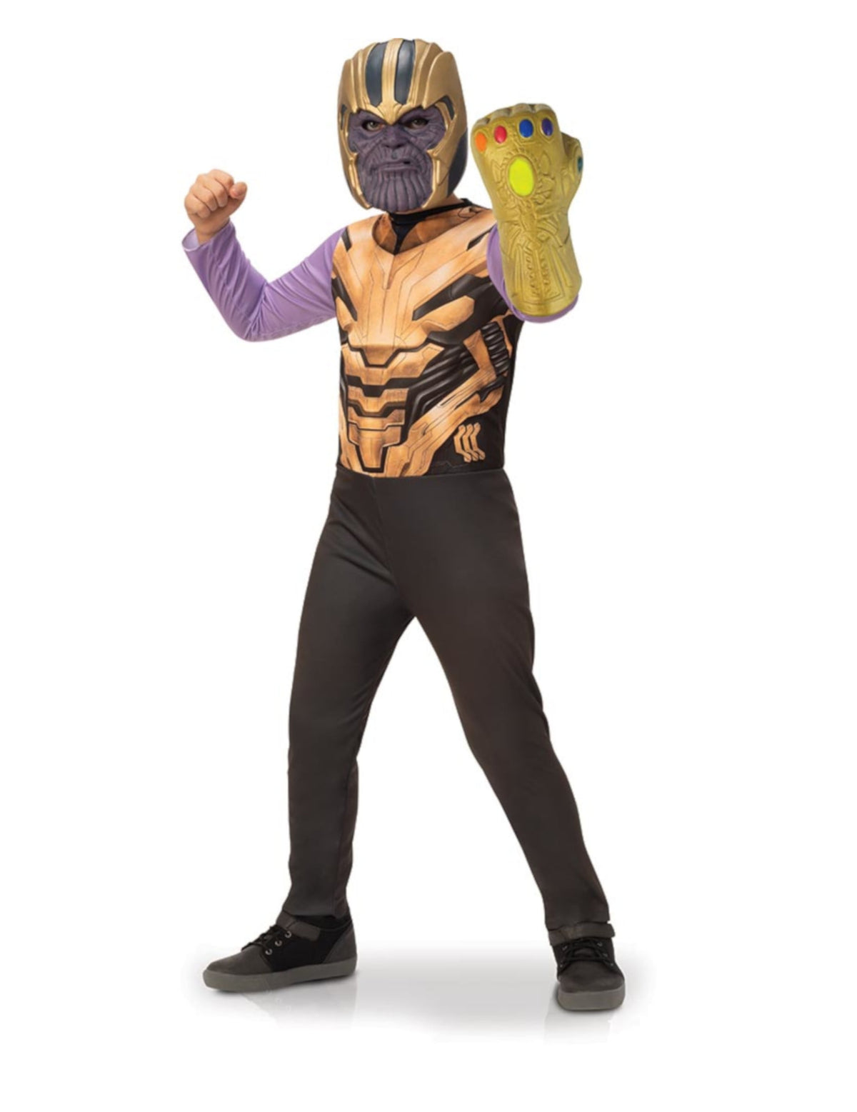 Déguisement de Thanos pour enfant doré et violet avec gantelet