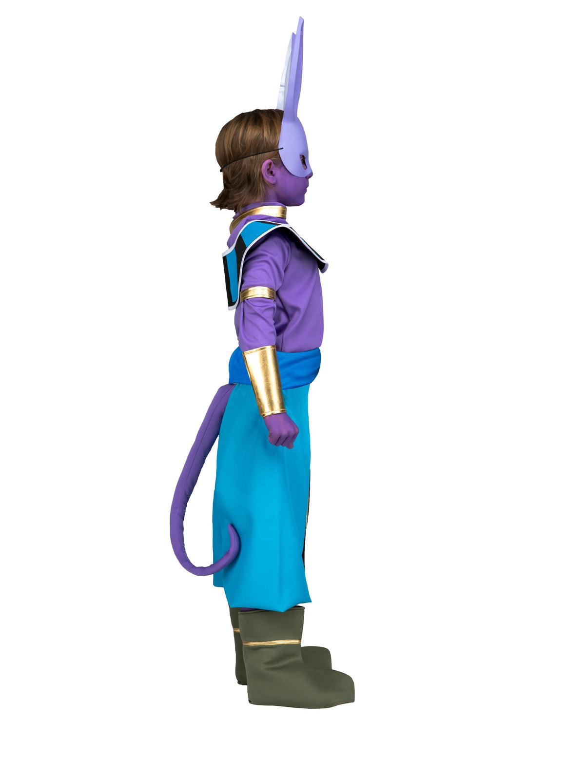 Vue de profil du déguisement avec masque Beerus Dragon Ball