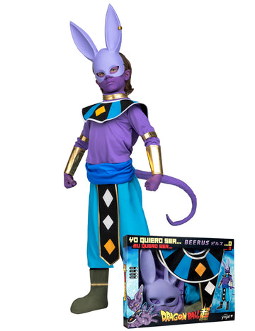 Déguisement avec masque Beerus Dragon Ball pour enfant violet et bleu avec détails dorés