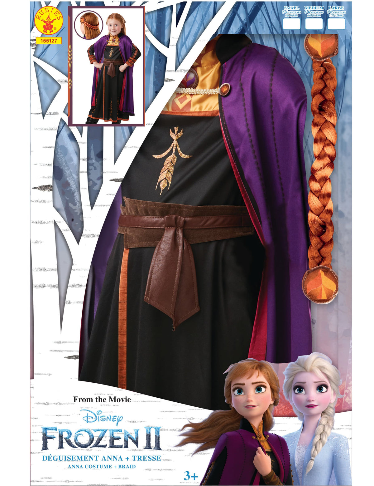 Détails de la tresse et des finitions du coffret déguisement et tresse Anna La reine des neiges 2