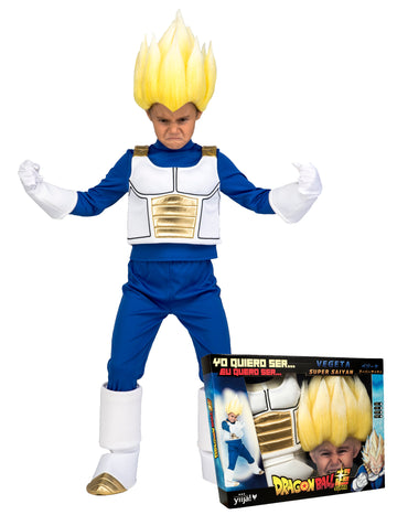 Vue de trois-quarts du coffret déguisement Super Saiyan Vegeta Dragon Ball