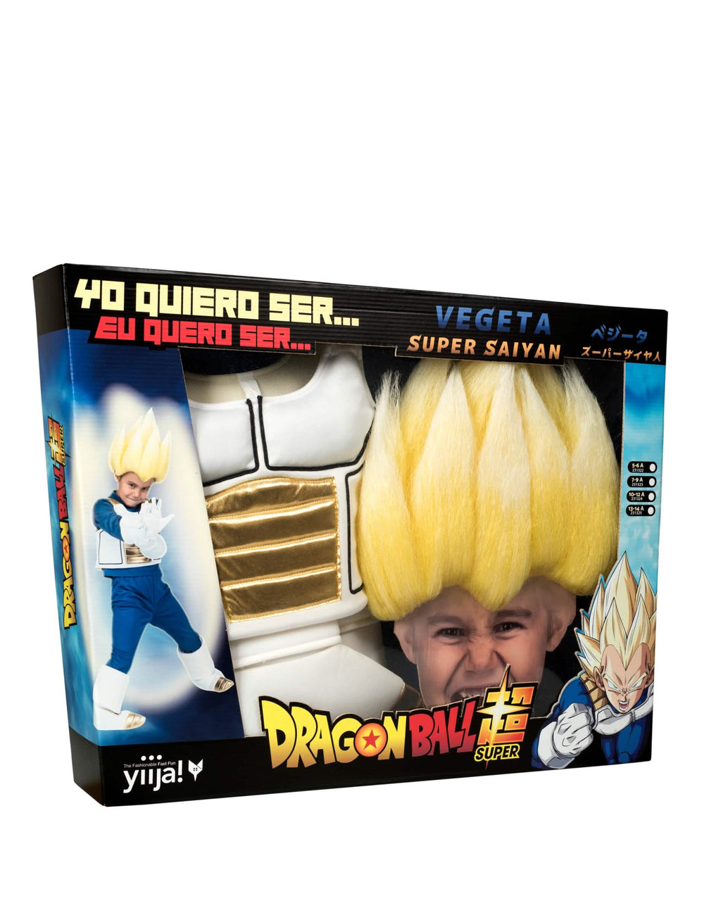Pohled z tří čtvrtin na kostýmovou sadu Super Saiyan Vegeta Dragon Ball