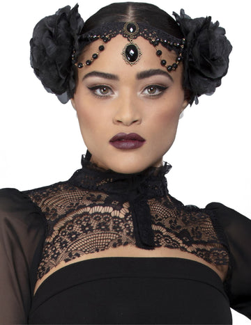 Černá gotická čelenka s růžemi pro dospělé