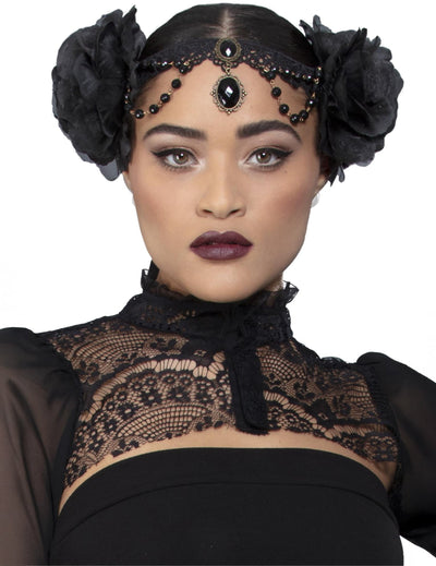 Coiffe gothique pour adulte noire avec roses