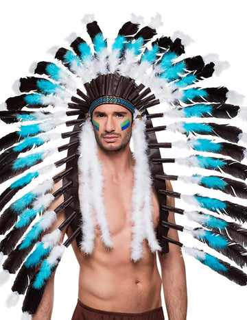 Modrá čelenka indiánského náčelníka pro dospělé