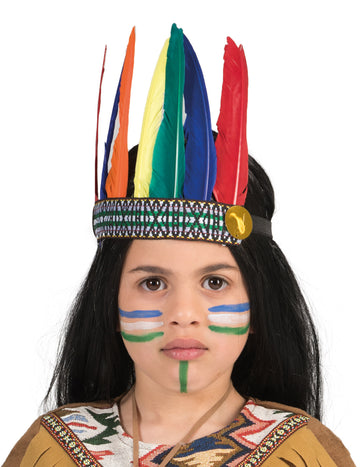 Coiffe indienne pour enfant colorée à plumes multicolores