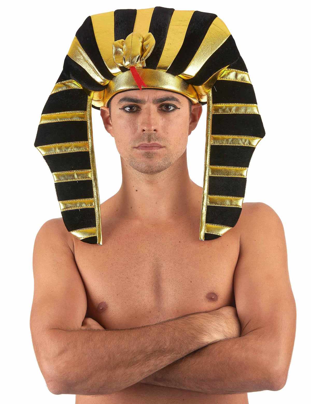 egyptská faraonská čelenka pro dospělý černá a zlatá s kobrou