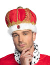 Coiffe de roi pour adulte rouge et dorée avec fourrure blanche