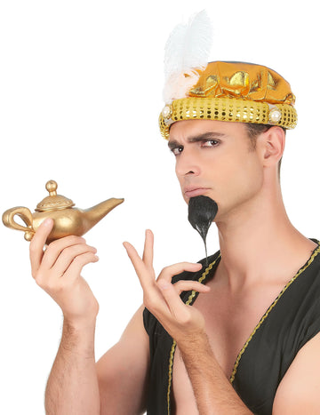 Coiffe turban de sultan pour adulte doré avec plume blanche