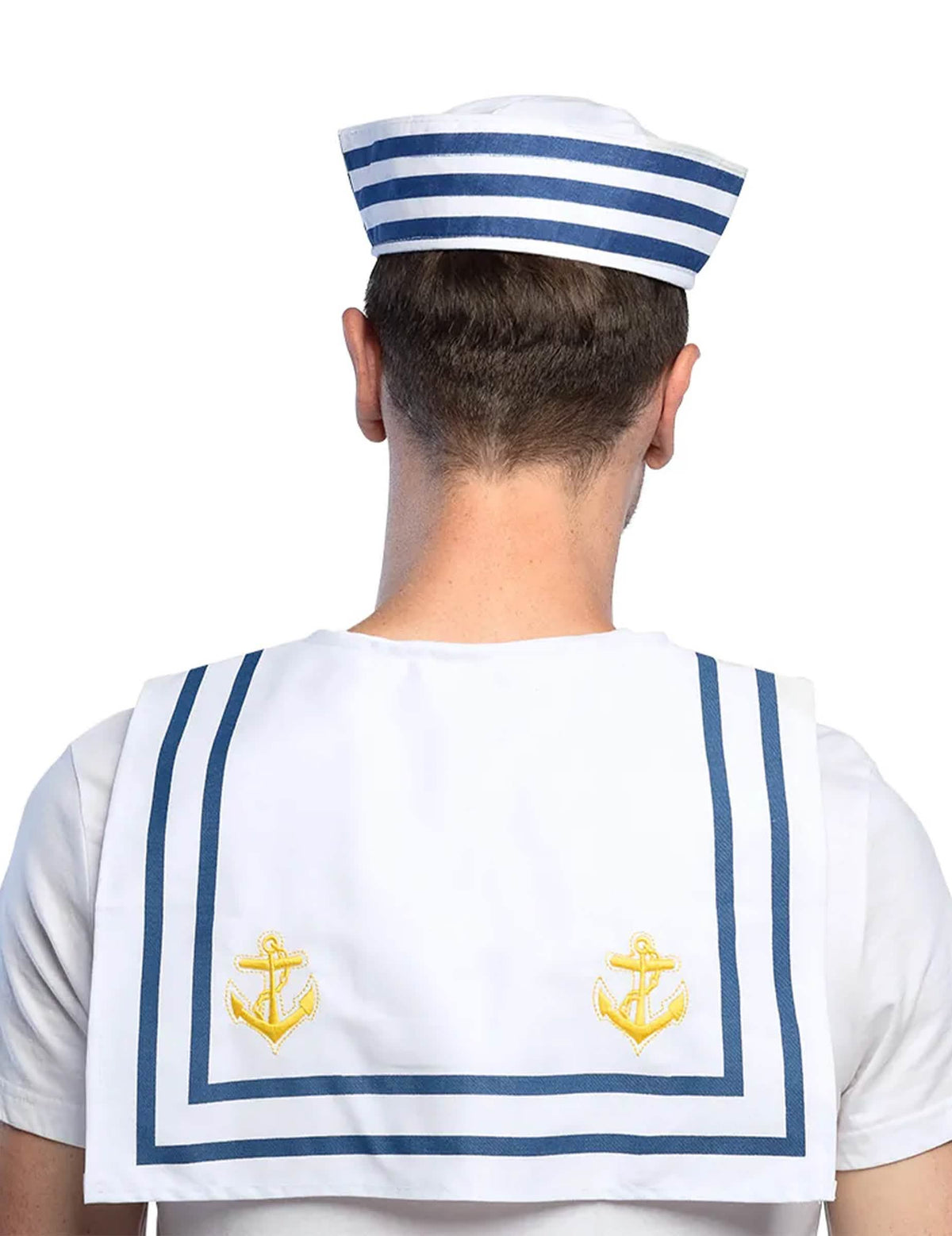 Námořnický límec pro dospělý bílá a modrá s motivy zlatých kotev