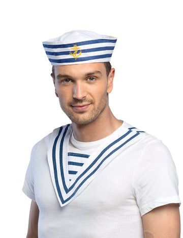 Bílý a modrý pruhovaný námořnický límec pro dospělé