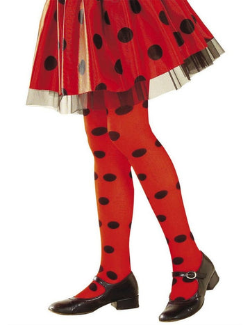 Dívčí červené punčocháče s černými tečkami