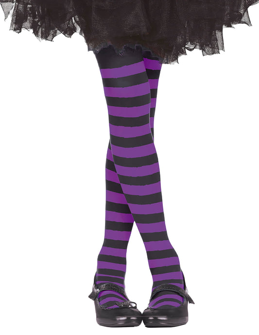 Collants noir et violet pour enfant à rayures