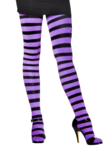 Dámské fialovo-černé pruhované punčocháče