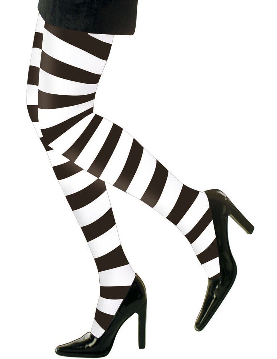 Pruhované punčocháče pro dospělé černé a bílé