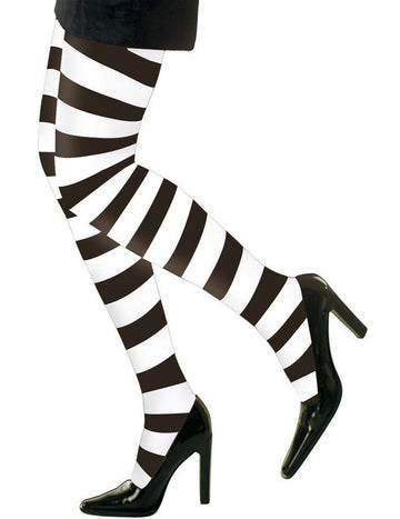Černobílé pruhované punčocháče pro dospělé
