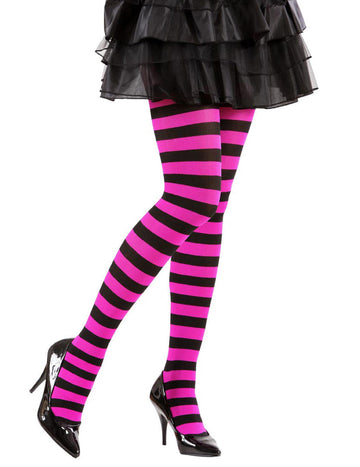 Černo-růžové pruhované punčocháče pro dospělé