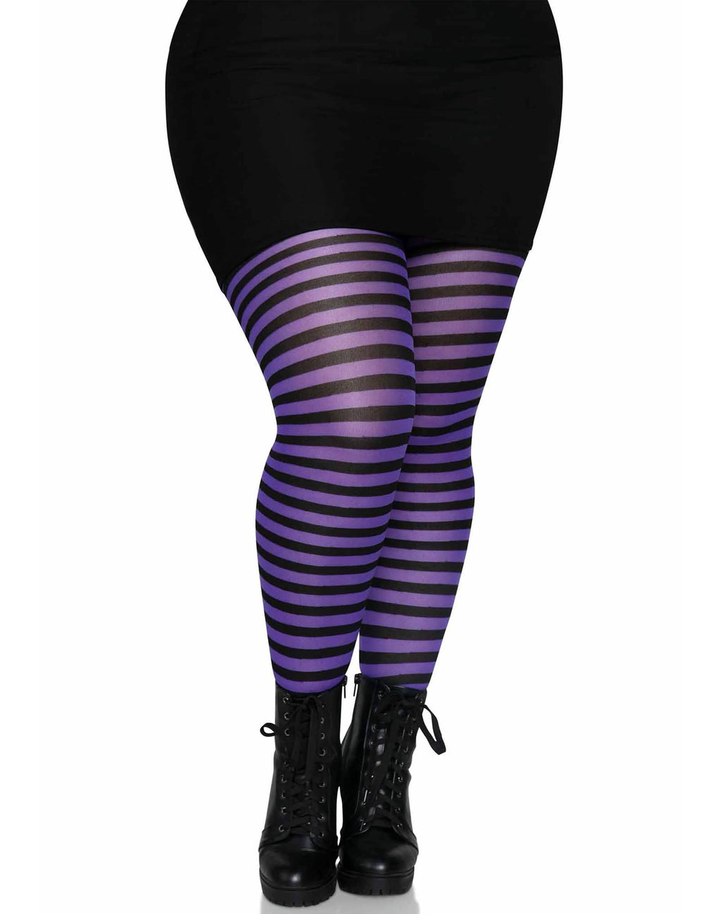 Collants rayés pour femme noirs et violets grande taille