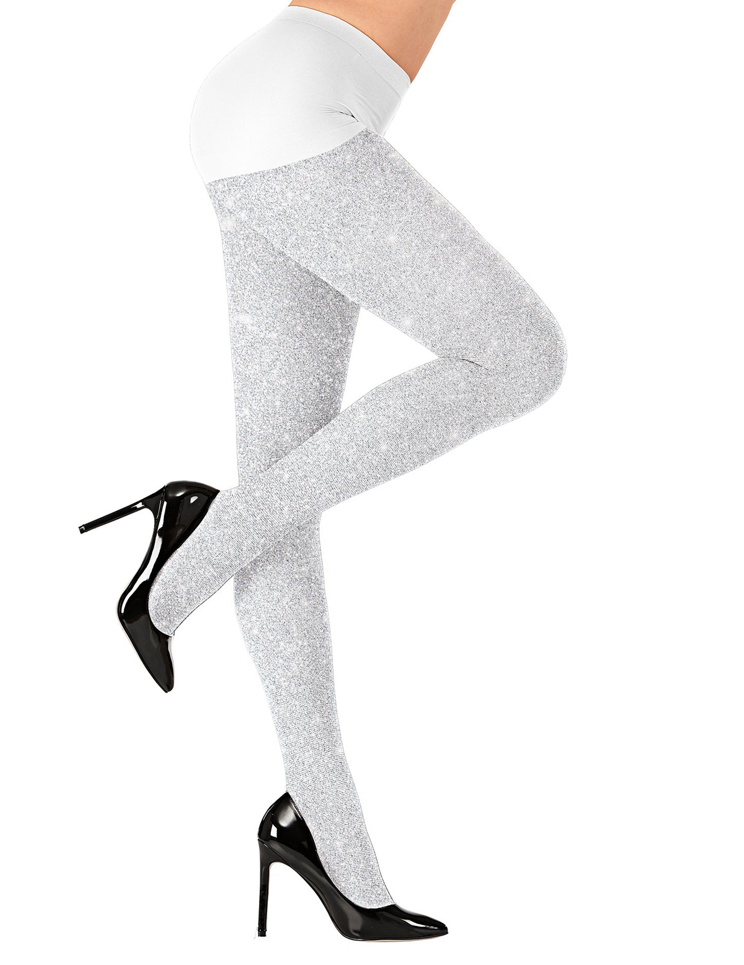 Bílé třpytivé punčocháče pro dospělé