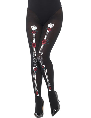 Skeletové punčochové kalhoty pro dospělé Dia de los muertos