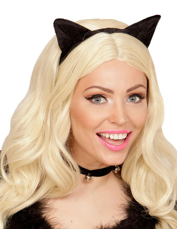 Collier avec clochettes chat pour adulte noir avec grelots argentés