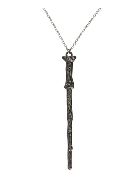 Collier baguette de sorcier pour adulte argenté vieilli