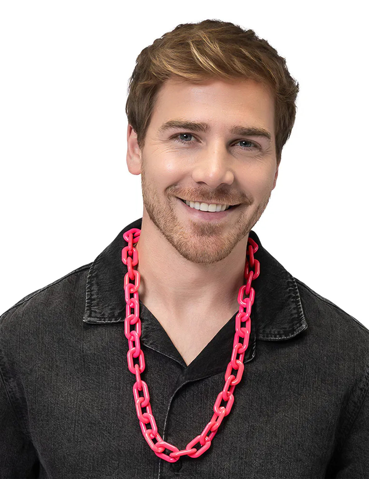 Náhrdelník široký řetěz neonově růžový