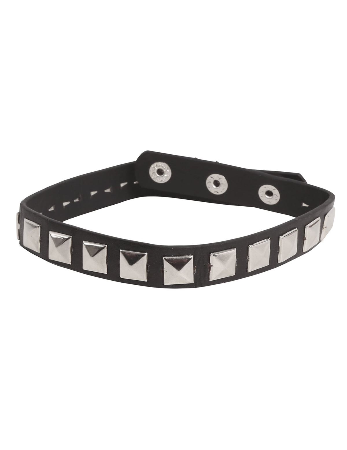 Collier de motard pour adulte noir à clous carrés argentés