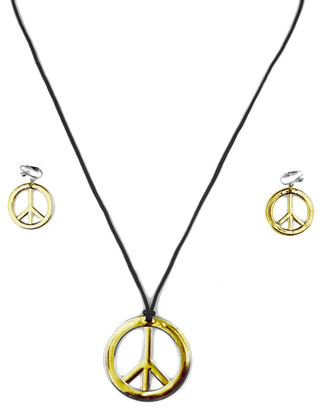 Collier et boucles d'oreilles hippie pour adulte doré en plastique