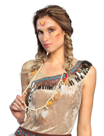 Beige indický svatební náhrdelník pro ženy s perlami a peřím