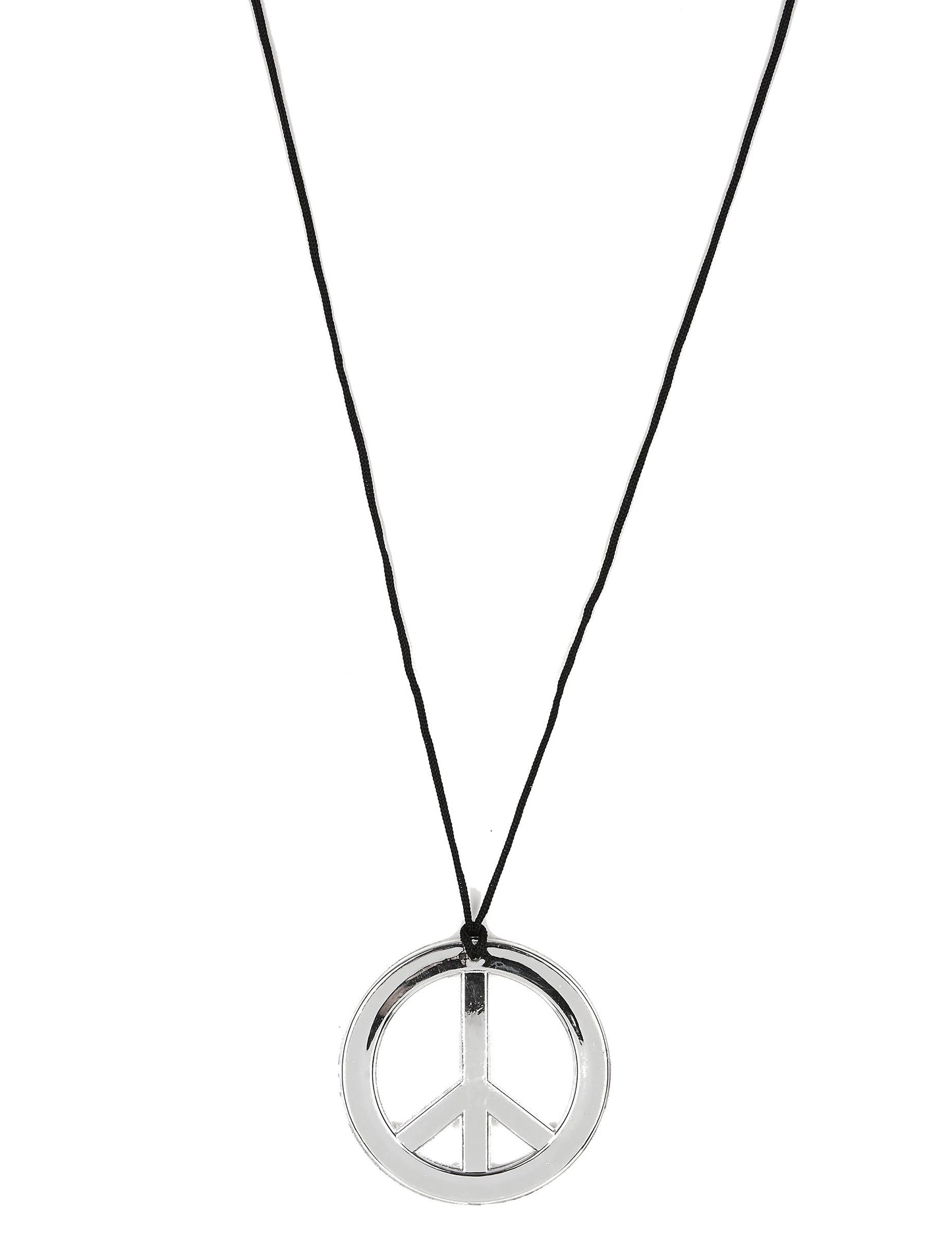 Collier hippie pour adulte argenté avec pendentif signe peace and love