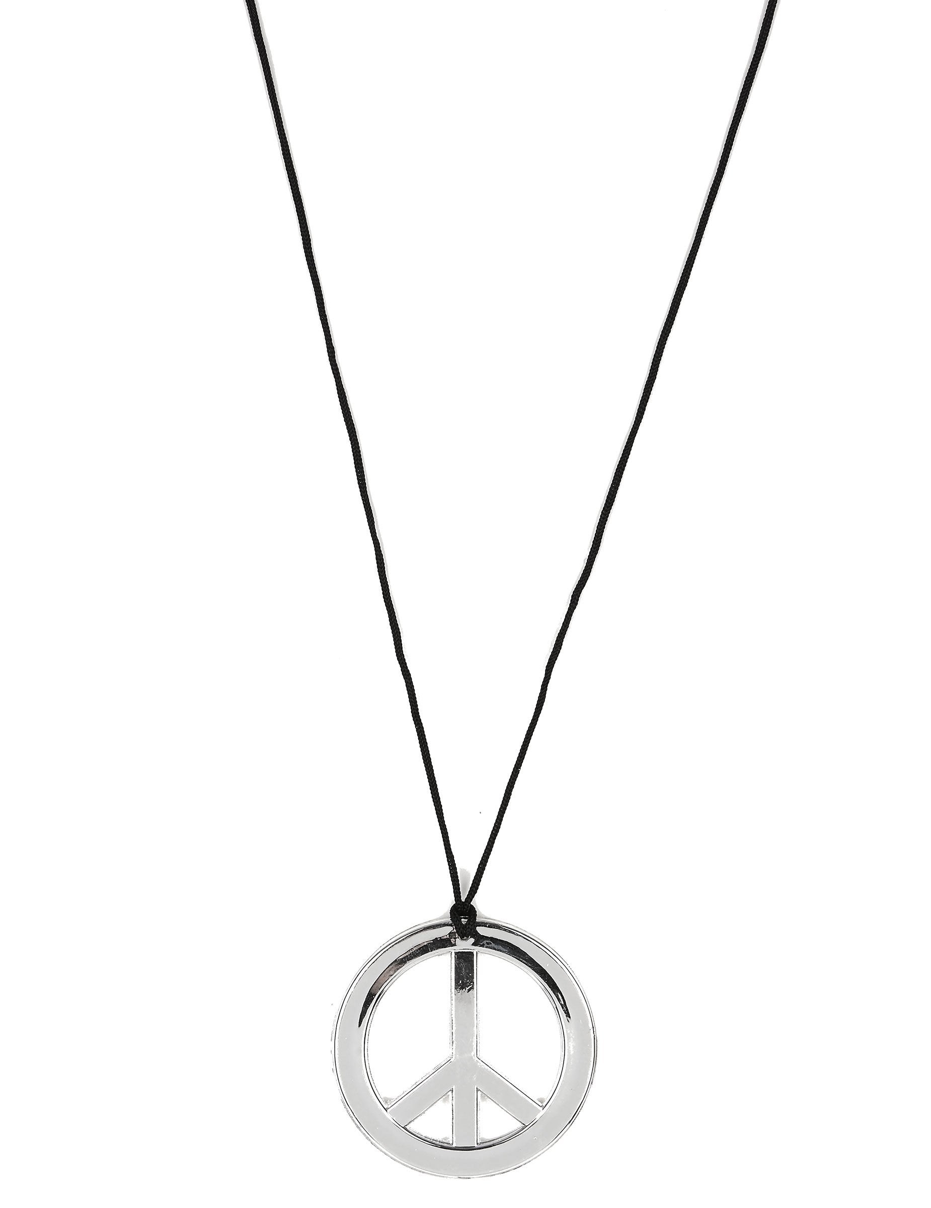 Collier hippie pour adulte argenté avec pendentif signe peace and love