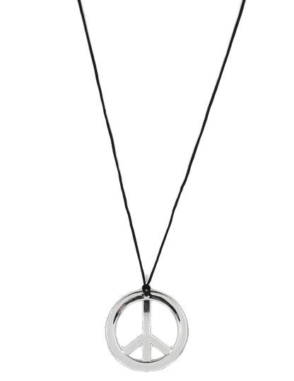 Collier hippie pour adulte argenté avec pendentif signe peace and love