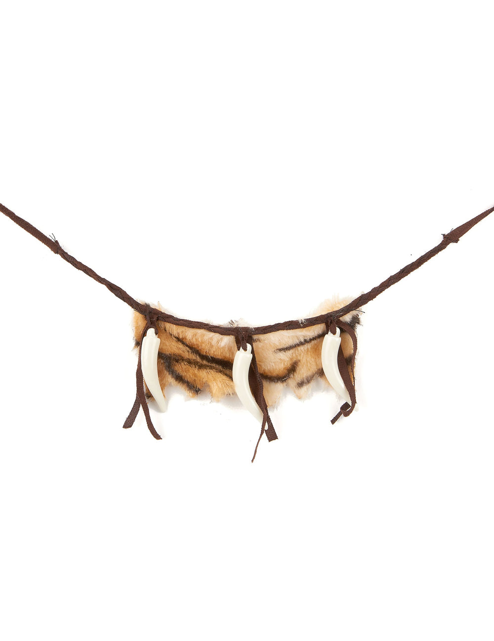 Collier homme des cavernes pour adulte marron avec fausse fourrure et dents blanches