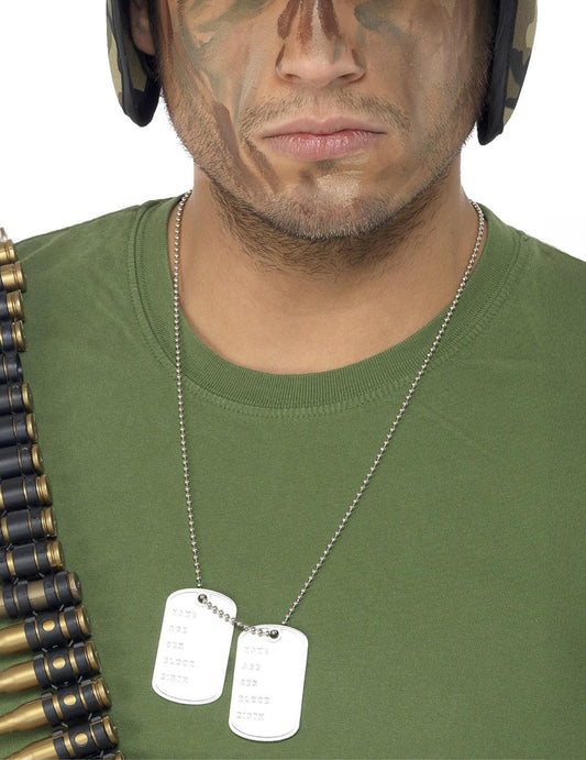 Collier militaire pour adulte argenté à plaques d'identité