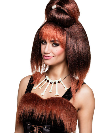 Collier os homme des cavernes pour adulte blanc avec perles marrons