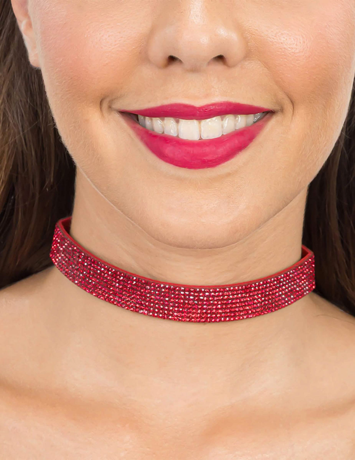 Červený choker s kamínky pro dospělé