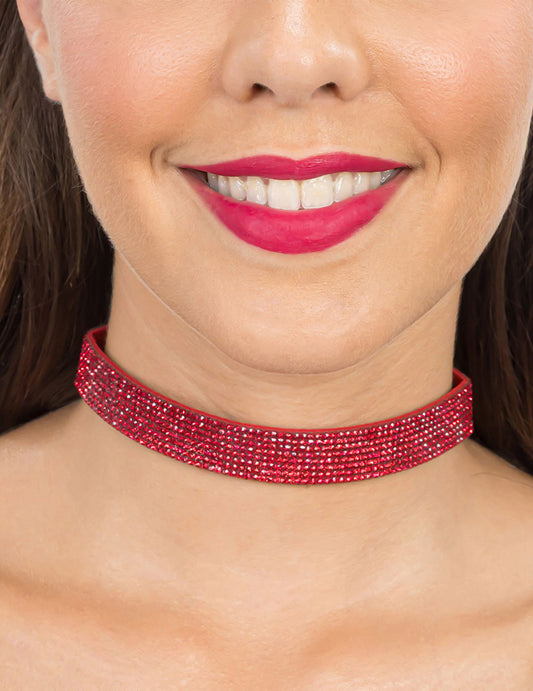 Červený choker s kamínky pro dospělé