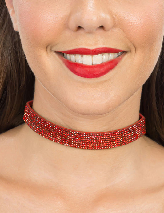 Červený choker s kamínky pro dospělé