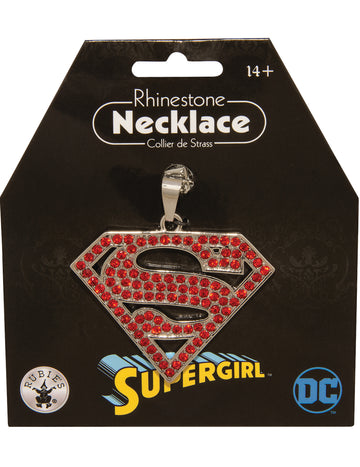 Collier Supergirl pour femme argenté avec strass rouges