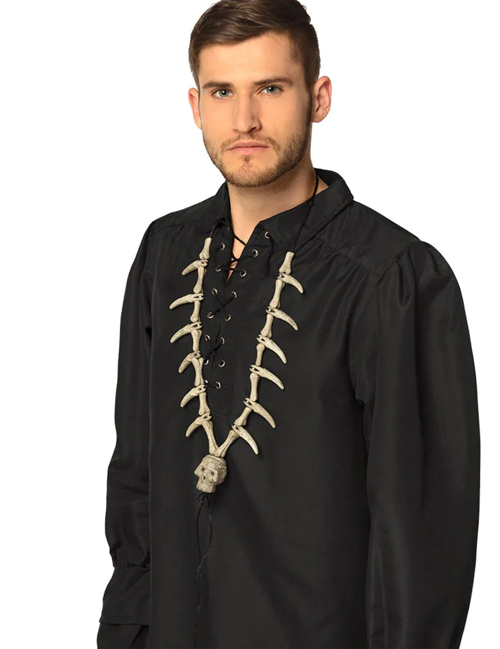 Collier tête de mort pirate pour adulte beige avec os et crâne