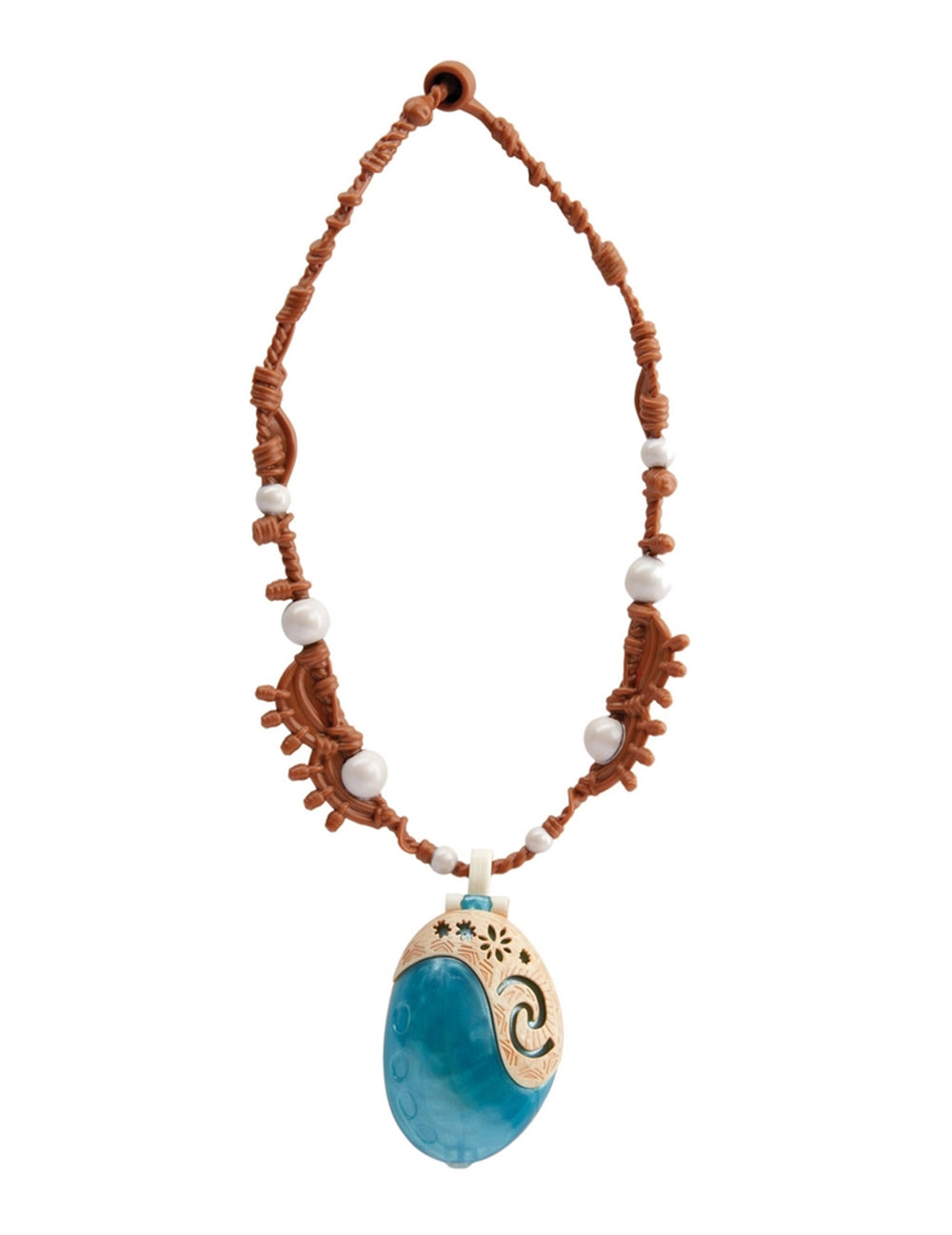 Collier Vaiana pour enfant bleu et marron avec médaillon et perles blanches