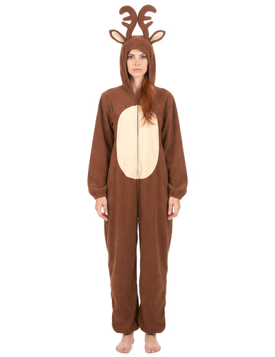Combinaison à capuche renne pour femme marron et beige